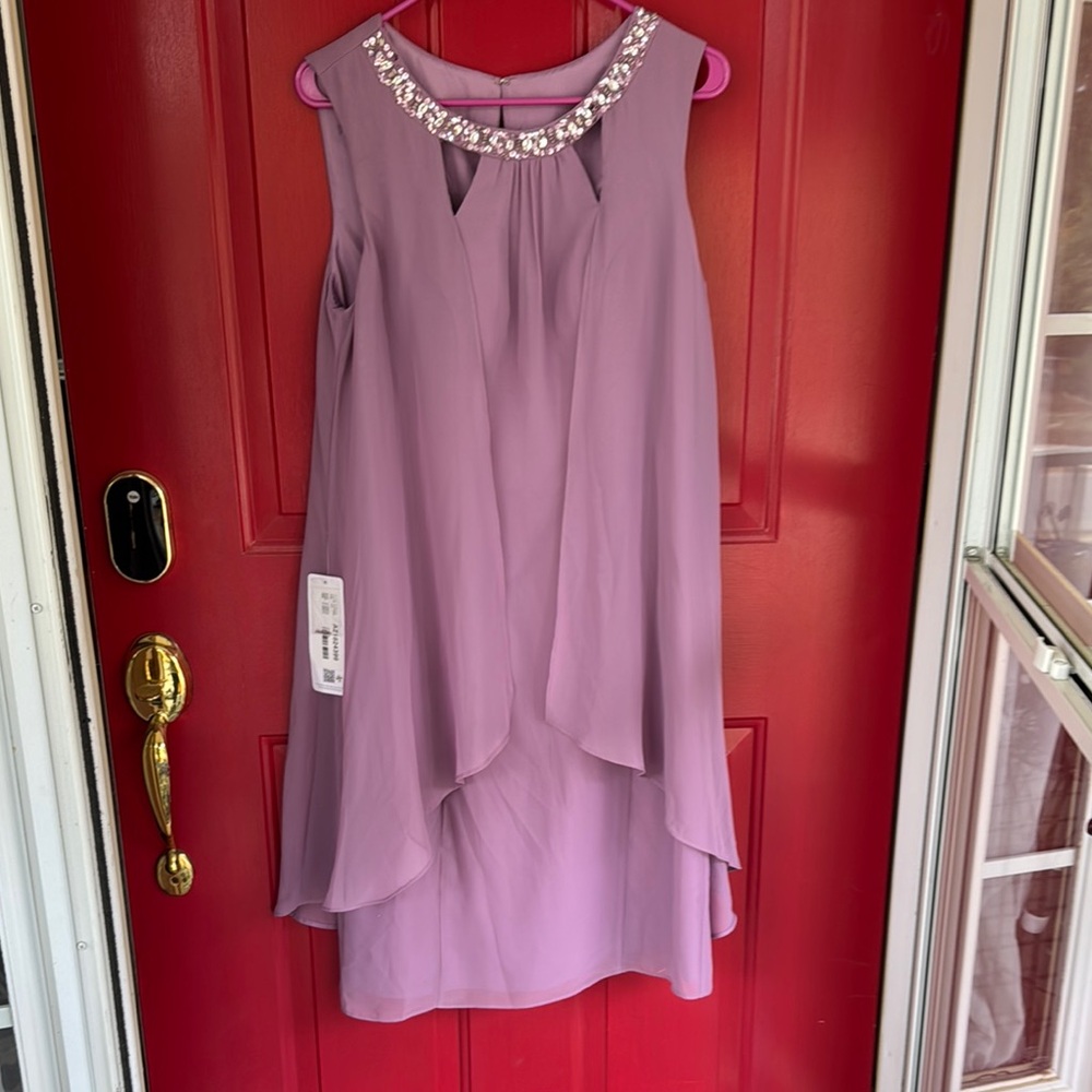 Azazie NWT Fabiola Wisteria Wedding guest dress Sleeveless Embellished Neckline